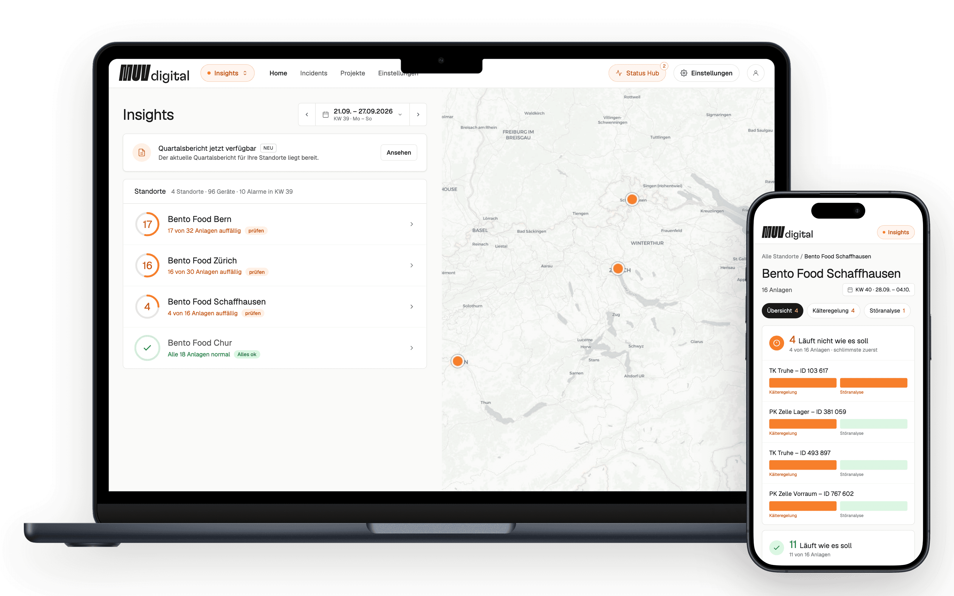 MUV Insights auf Laptop und Handy: Übersicht der Standorte, Anlagen und Hinweise